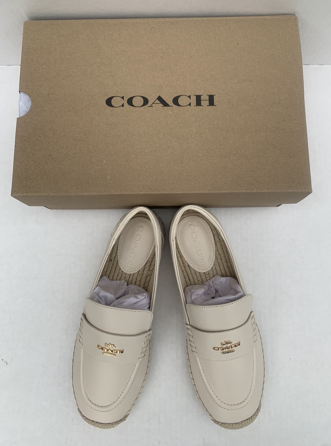 COACH Womens Size 7B Lockup White Loafer Espadrille Shoes