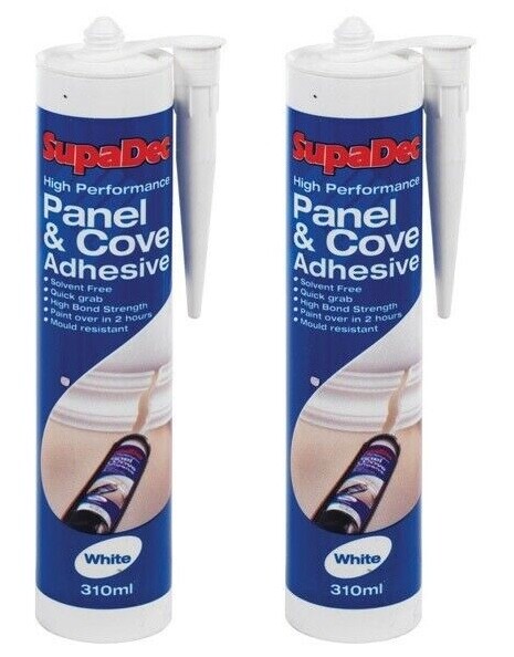 2x SupaDec DIY Decorating Panel & Cove Paintable Adhesive Glue 310ml - White