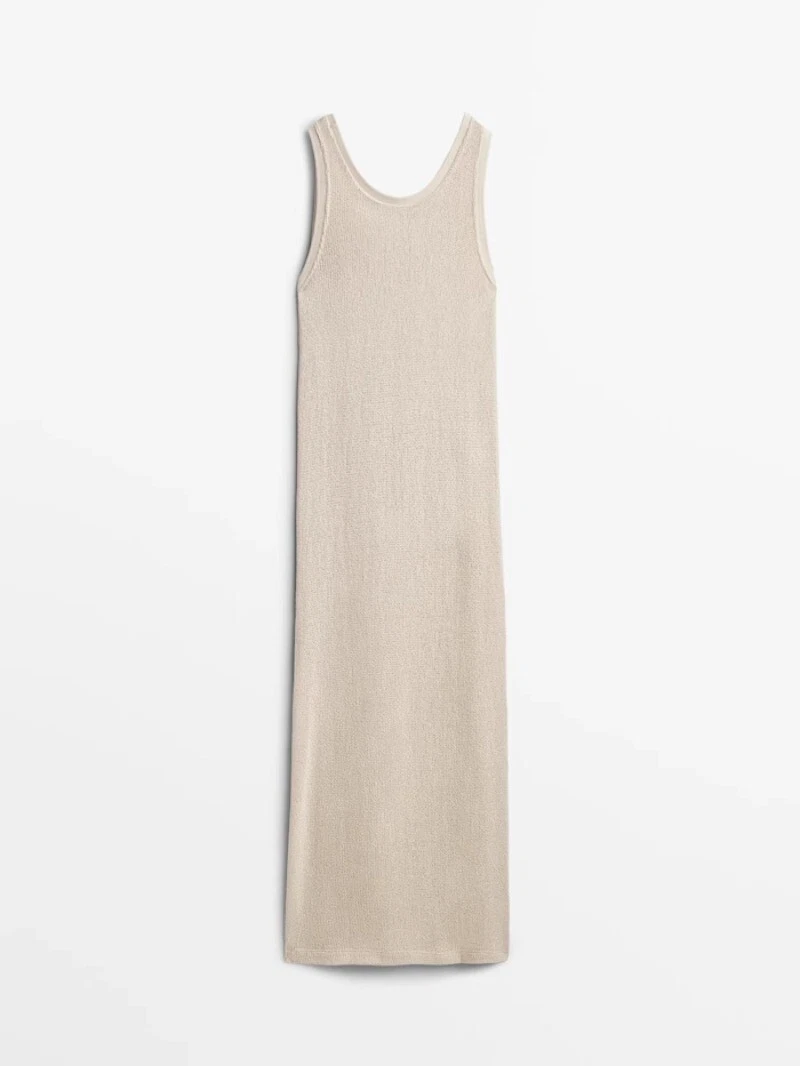 OFF WHITE Abito donna Massimo Dutti slim fit senza maniche in rete