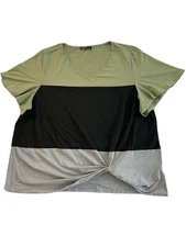 SHEIN Curve Colorblock Women’s Top| 4XL  | Olive Green| Black | Gray, Bell Sleev