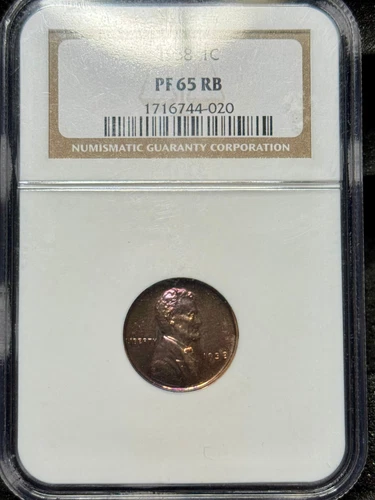 1938 Proof Lincoln Wheat Cent NGC PF65 RB Amazing Toning And Luster