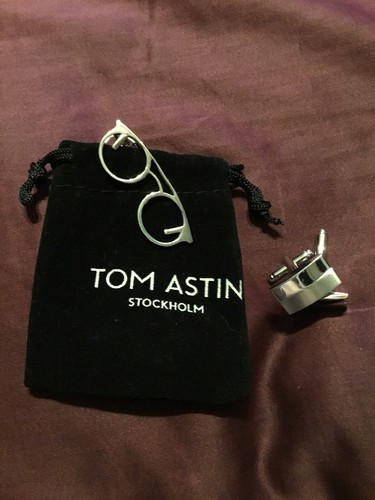 Tom Astin Spectacular Silver Glasses Tie Bar Clip PLUS BONUS Cuff Links New