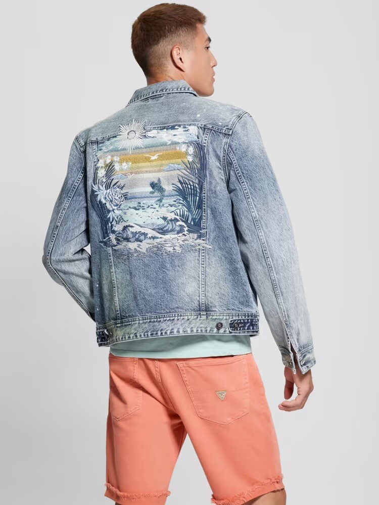 Guess Men's Eco Dillon Embroidered Denim Jacket Size Medium
