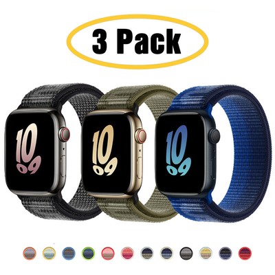 3 PACK Nylon Sport Loop Band Strap for Apple Watch 8 7 6 5 4 SE 42/40/44/41/45mm