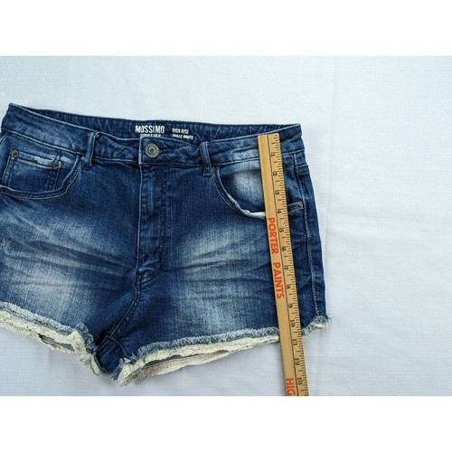 Massimo Supply Co Women's Jean Shorts High Rise Size 13 Lace Blue Denim Stretch - Picture 9 of 10