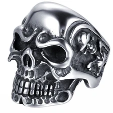 Punk Men's Heavy Biker Gothic Skull Stainless Steel Ring Band Size 7-15 Jewelry