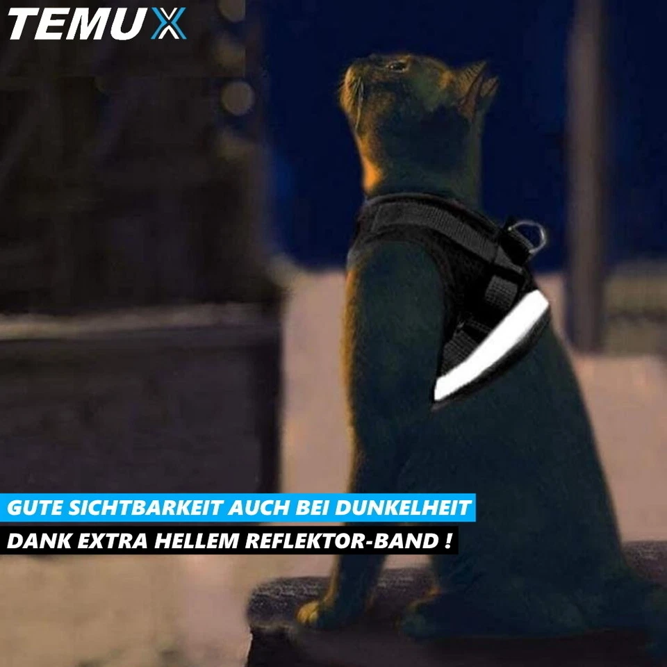 TEMUX Katzengeschirr mit Leine Ausbruchsicher Soft Verstellbar Hundegeschirr - Bild 3 von 4