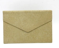 Graphic Image Envelope Wallet Leather Shagreen Embossed w Gusset  7x4" Gold