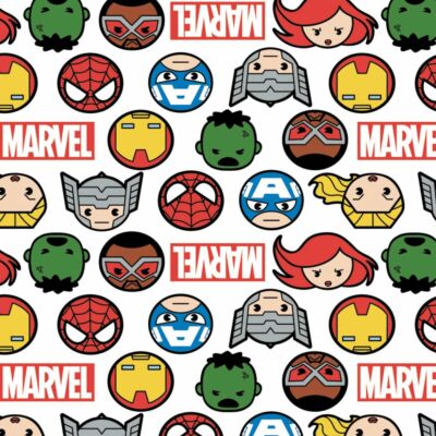 Kawaii Marvel Ii Hero Faces Logo White Cotton Fabric Ebay