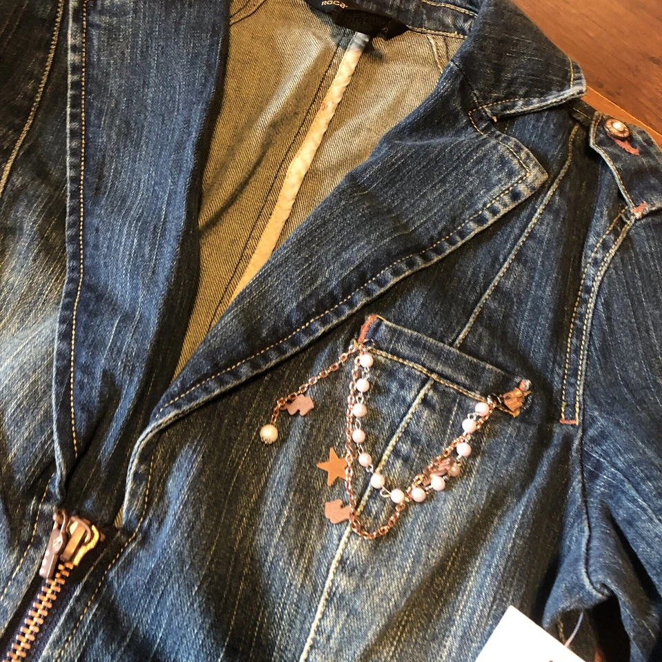 Chaqueta de Jean ROCAWEAR Vintage Y2K Para Mujer Bordada Talla L Joya Dije Foto 4 de 4