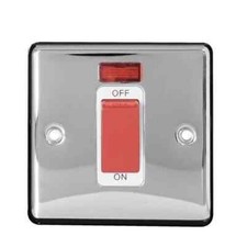 ARLEC 45A POLISHED CHROME SWITCH 1 GANG WITH NEON COOKER APPLIANCE 8172GBCH