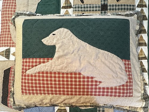 Lab Dog & Duck Hunting Quilt Comforter FULL/QUEEN Block Plaid Tan Blue w/Sham #2 - Picture 10 of 17