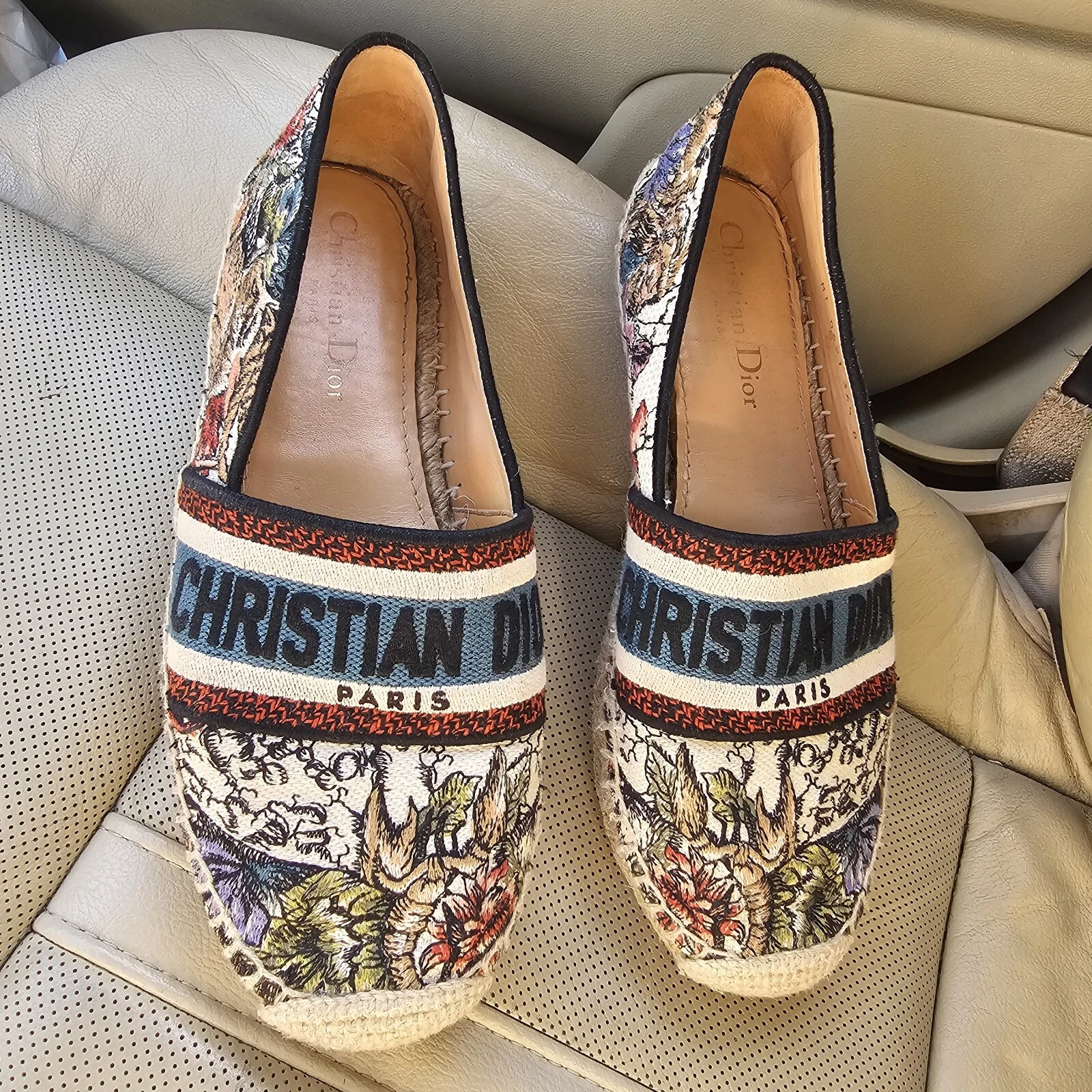 Espadrille plate Christian Dior Granville logo coton floral brodé 36,5