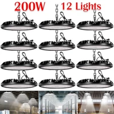 12 Pack 200W UFO LED High Bay Light Factory Warehouse Commercial Light Fixtures