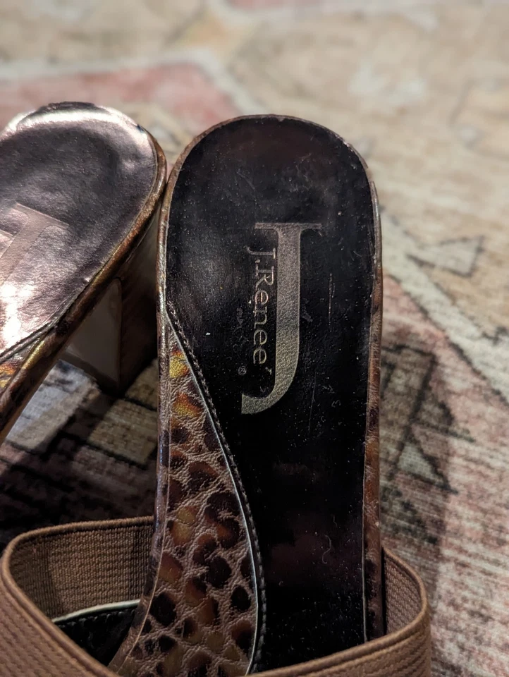 Y2K J. Renee Cuero Cocodrilo Repujado Marrón Puntera Cuadrada Tacones Mules Corpcore 7.5 Foto 3 de 4