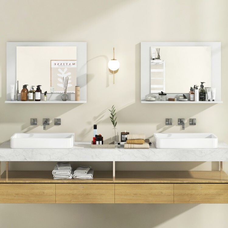 Wall-Mounted Rectangular Bathroom Mirror with Storage Open