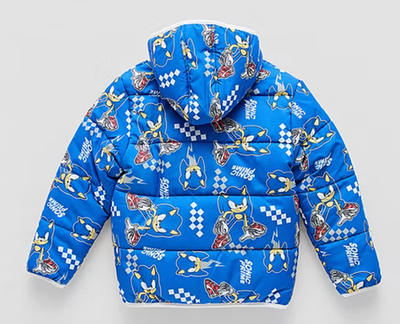 $90 Sonic the Hedgehog Puffer Jacket Coat Hoodie Boys 4 5 6 7 8