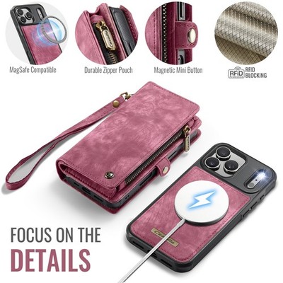 For iPhone 17 Pro Max/16/15/13 Removable 2in1 Card Wallet Magnetic Phone Case
