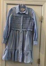 Eliza J Smocked Bodice Dress Size 6 Blue Striped NWT