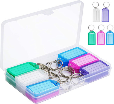 Cuttte 20 Pack Plastic Key Tags with Container, Key Labels with Ring and Label W