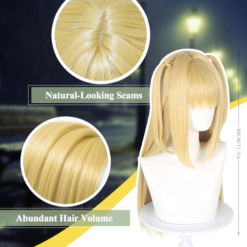 Süße Halloween Anime Cosplay lange blonde Perücke mit Pony, 2 Haarkappen + Perücken, ... - Bild 5 von 7