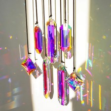 Set 7 Crystal Sun Catcher Prisms, AB Colored Suncatcher Crystals Indoor Window H
