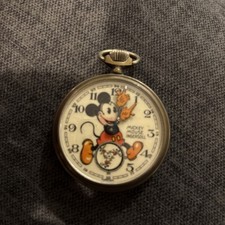 Vintage 1930s Mickey Mouse Pocket Watch Ingersoll Second Ver Foreign German Runs