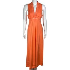 Vintage Vanity Fair Slip Dress Maxi Nightgown Size 36 Plunging Neckline Nylon