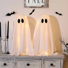 Halloween Decorations -2 Packs Spooky Ghosts with String Lights-Scary Ghost