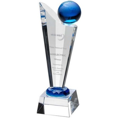 R4US Trophäe Auszeichnung Klar/Blau Glas Sieg Plakette mit blauem Globus - 9,25 Zoll