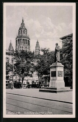 Mainz a. Rh., Gutenberg-Denkmal und Dom, Ansichtskarte 
