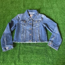 SO Raw Hem Classic Trucker Denim Blue Jeans Timeless Jacket Size L (10/12)