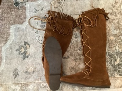 Aldo Suede Fringe Lace Up Moccasins Knee Boots size 40/9