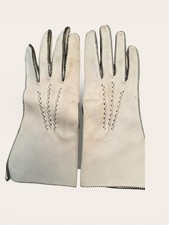 VTG Ladies Deer Skin Leather Gloves Size 7.5 Beige w/ Brown Whip Stitch