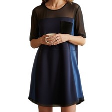 ANTHROPOLOGIE GREYLIN Blue and Black Mesh Panel Shift Dress EUC Size Small