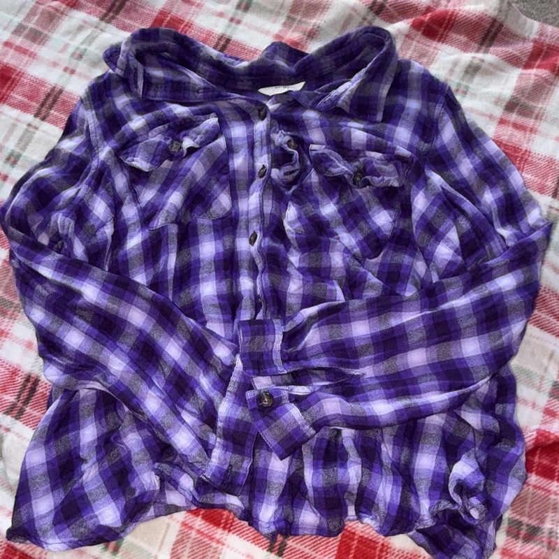 Terra & Sky Girls Purple & White Plaid Collared Long Sleeve Button-Up XXL