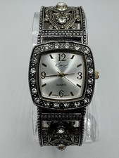 KIM ROGERS SILVER TONE SQUARE QUARTZ WATCH WORKS NEW BATTERY CRYSTALS CUFF