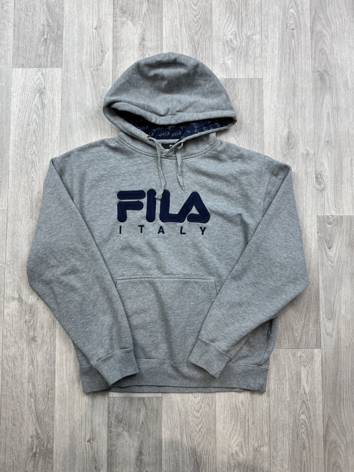 FILA Felpa con Cappuccio Maglione Pullover Big Spell Out Grigio Taglia S