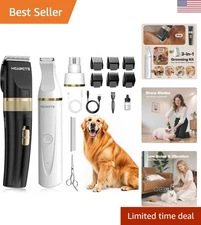 Whisper-Quiet Dog Hair Clippers & Paw Trimmer Kit with Nail Grinder - Recharg...