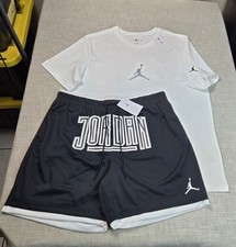 NIKE Air Jordan T-shirt  Shorts Set XL Mens White Black Sport DNA Basketball