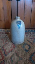 Antique Early Country Ohio Stoneware Cobalt Tornado Crock Jug 11.5"