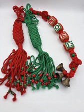 Vintage Macrame Christmas Decor Bundle NOEL Blocks  Bells Candy Cane Holders