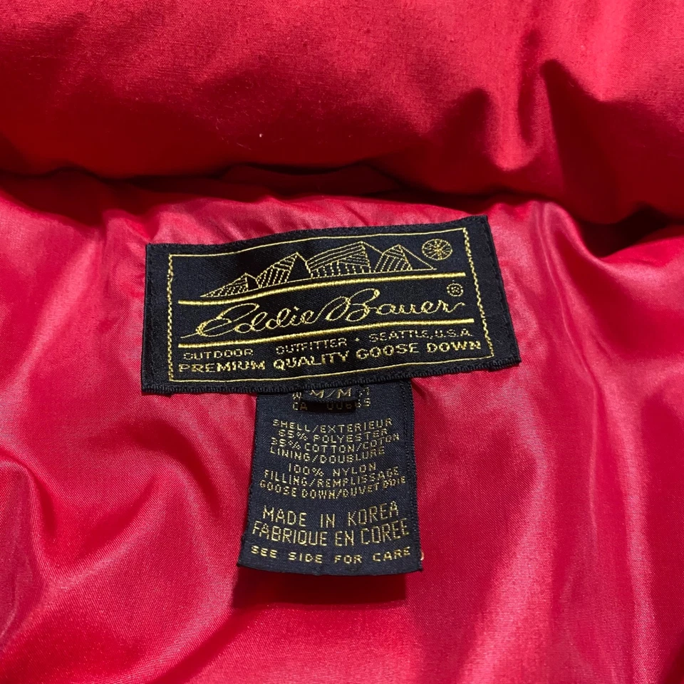 Abrigo mediano Eddie Bauer para mujer plumón de ganso rojo acolchado con capucha cremallera completa Foto 3 de 4
