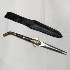 Ceremonial Blade Knife Fixed Pakistan Two Prong Point Wood Handle Brass Steel