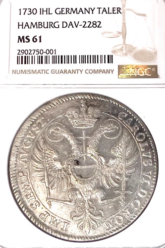 German States Hamburg 1730 IHL Taler Coin Thaler NGC MS 61 VZ/F.STG UNC RARE