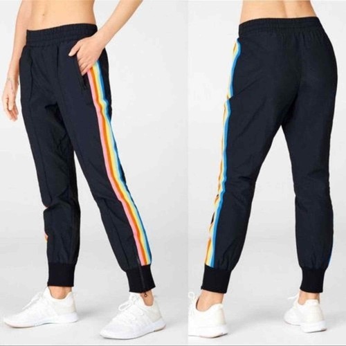 Black Nylon Rainbow Joggers Womens 