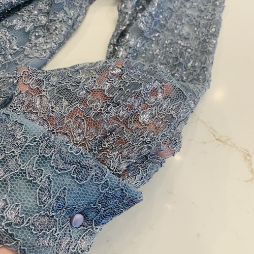 QVC Two Piece Metallic Long Sleeve Blouse w/ Solid Blue Stretchy Pants Size 1X - Picture 12 of 24