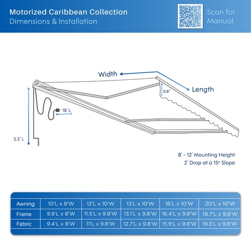 Aleko motorisierte einziehbare Terrasse 20 x 10 Fuß Markise himmelblau Haus Überdachung - Bild 13 von 13
