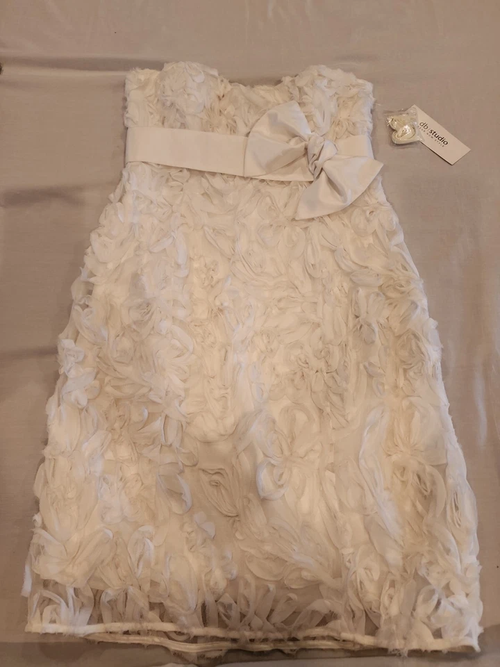 DAVIDS BRIDAL Dama de honor Formal Corto Sin Tirantes Vestido Talla 8 Tafetán Banda/Arco Cremallera Foto 3 de 4