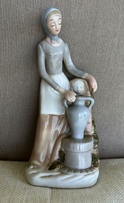 Porcelain Figurine Woman Fetching Water 7.5''Tall by 3.5''Wide Beautiful Porcelain